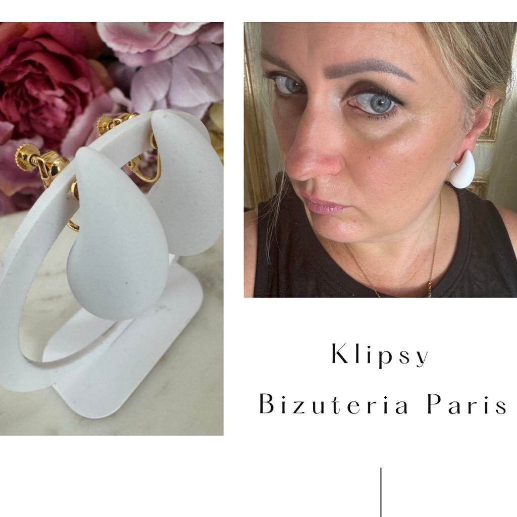 Klipsy łezka k. biały wiszące eleganckie c87 - obrazek 4
