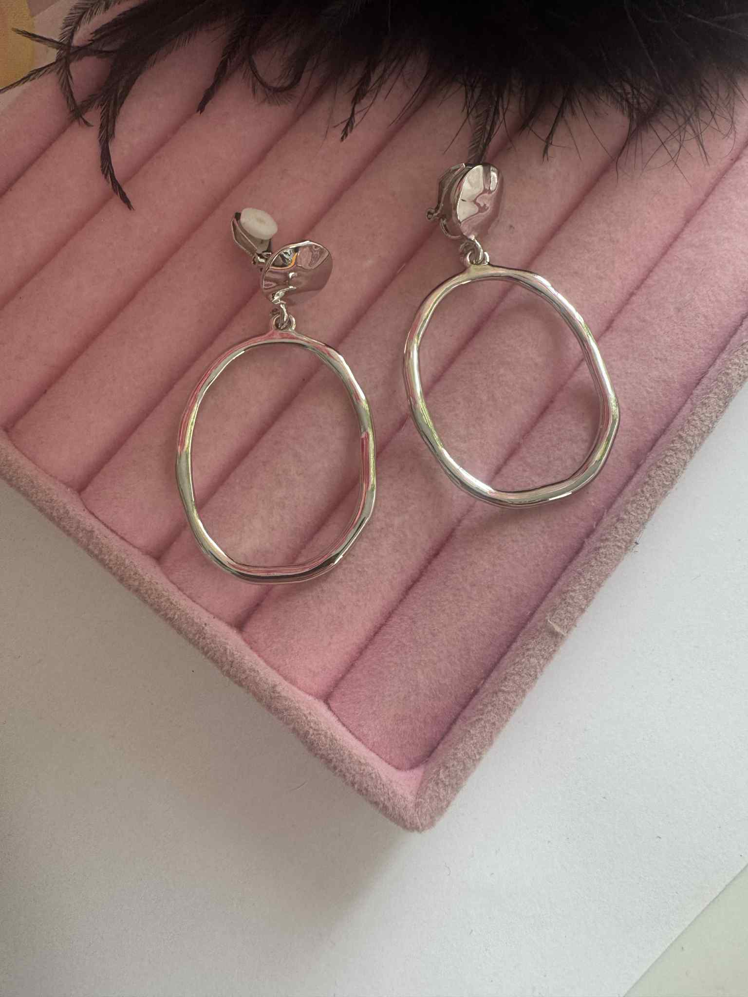 Klipsy srebrne długie wisząc geometryczne - bez dziurki c51 - obrazek 6